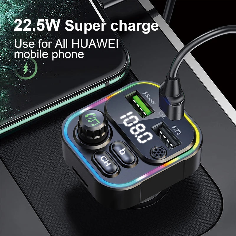 Transmisor FM Bluetooth 5.0 para Auto con Carga Rápida USB
