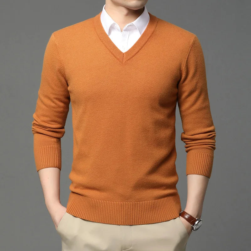 Suéter de Punto con Cuello en V para Hombre – Otoño Invierno