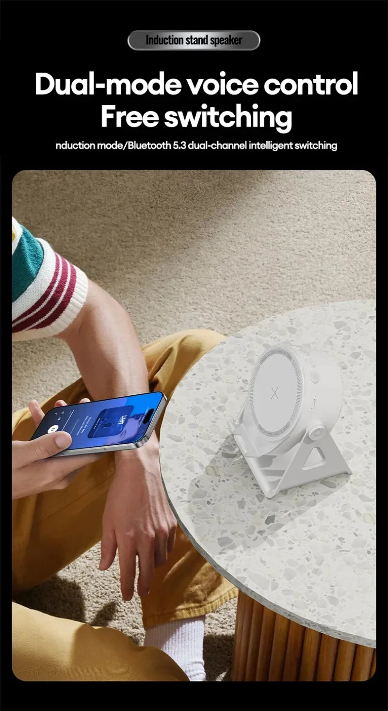 Cargador Inalámbrico 5 en 1 con Altavoz Bluetooth, Soporte para Teléfono, Plegable, Ajustable, RGB, Soporte de Escritorio para iPhone 17, 16 y Samsung