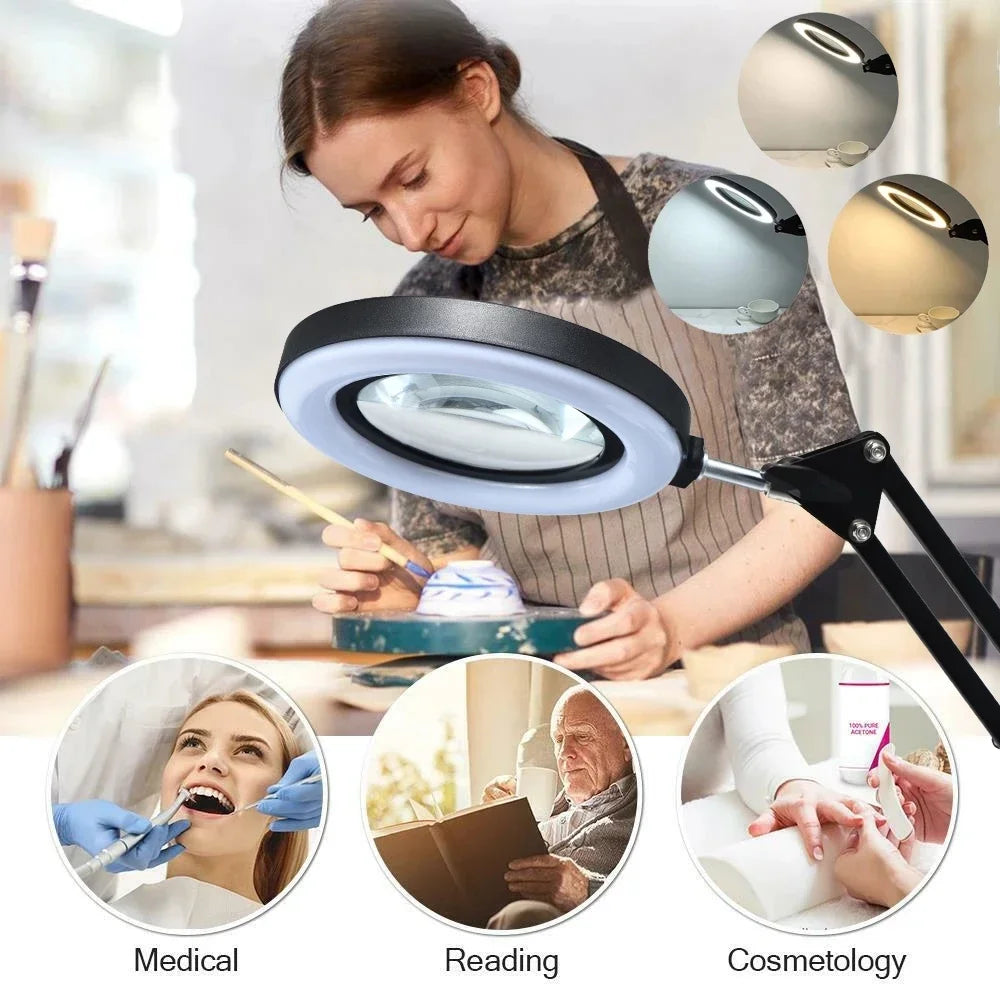 Lupa 10X con 72 luces LED, lámpara de aumento con Clip, lupa iluminada, anillo de luz para Selfie con soporte para teléfono de Metal