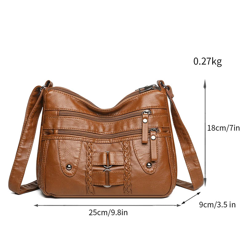 Bolso bandolera retro con múltiples bolsillos, bandolera de piel sintética suave, bolso de mujer, con correa ajustable para el hombro