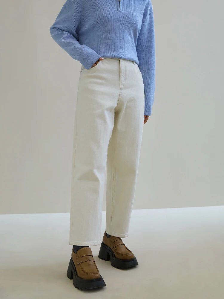Pantalones Vaqueros de Algodón con Lana Cepillada para Mujer