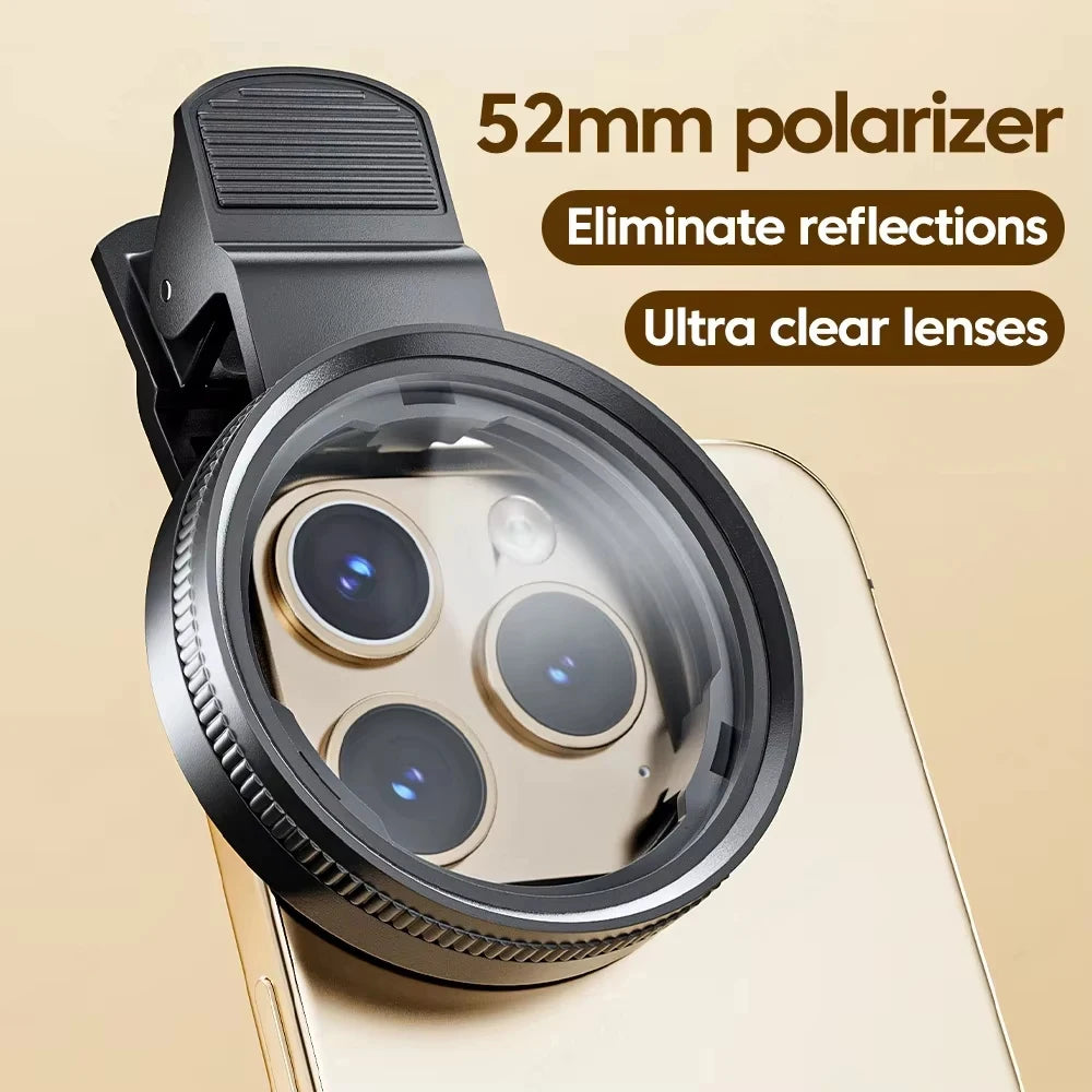 Filtro Polarizador CPL 52MM con Clip para Teléfono Móvil