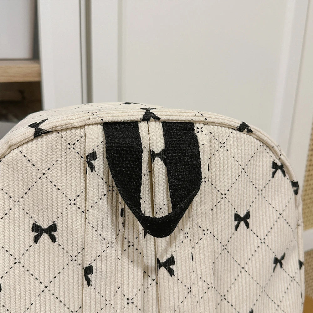 Mochila de Ocio, Mochila de Pana con Lazo para Primavera y Verano, Mochila de Gran Capacidad Estilo Universitario, Mochila para Viajar al Trabajo