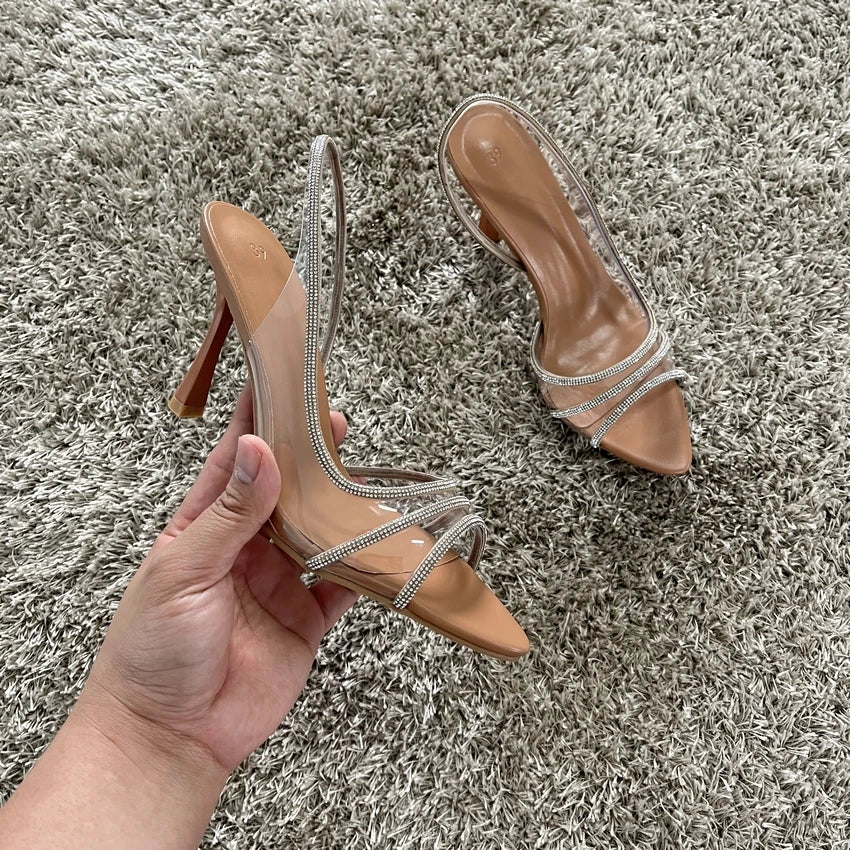 Sandalias Slingback con Strass y Tacón de Aguja para Mujer
