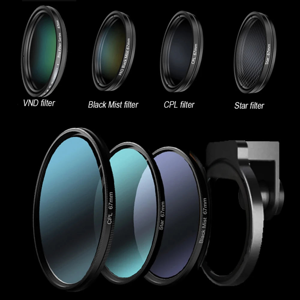 Kit de Lentes y Filtros para Teléfono con Clip Universal 67mm