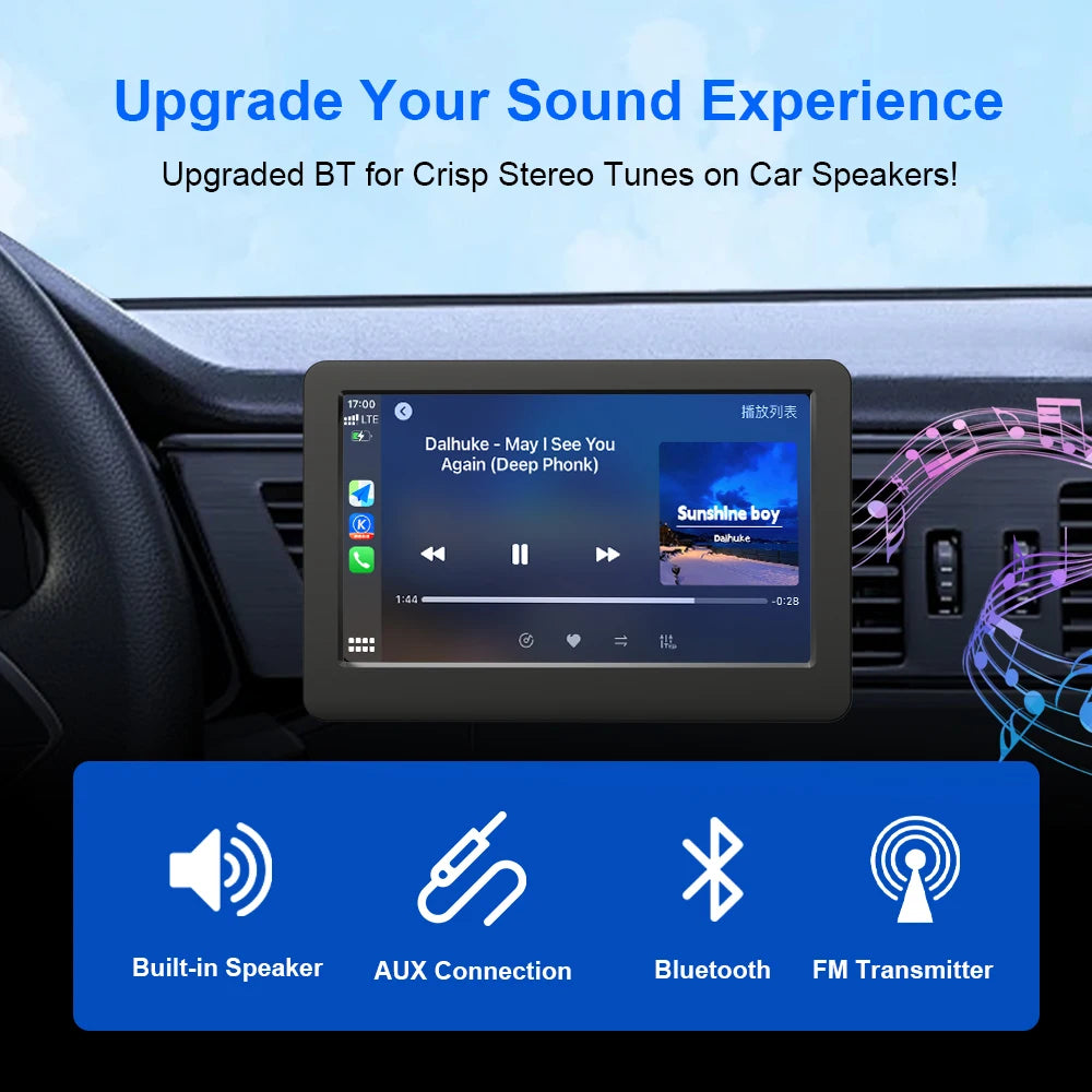 Radio Portátil para Auto 4.3 Pulgadas con CarPlay y Android Auto