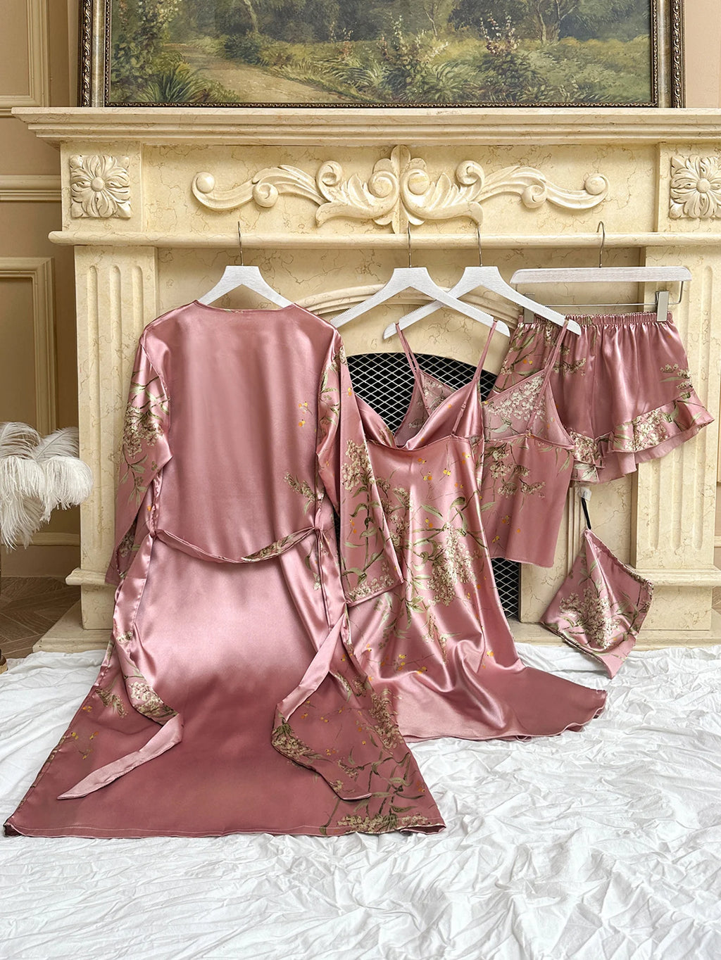 Conjunto de Pijama 5 Piezas con Estampado Floral para Mujer