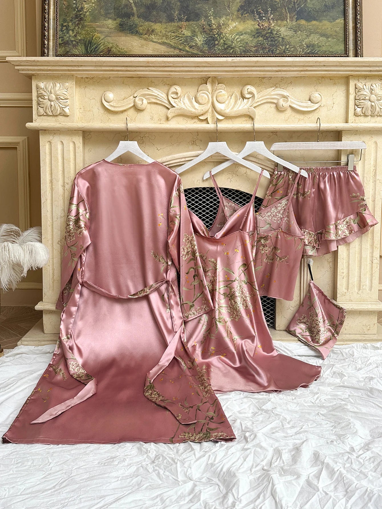 Conjunto de Pijama 5 Piezas con Estampado Floral para Mujer