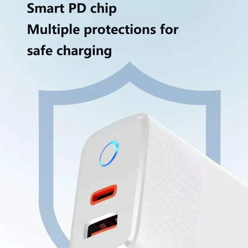 Cargador Rápido Doble Puerto PD+QC5.0 con Indicador LED
