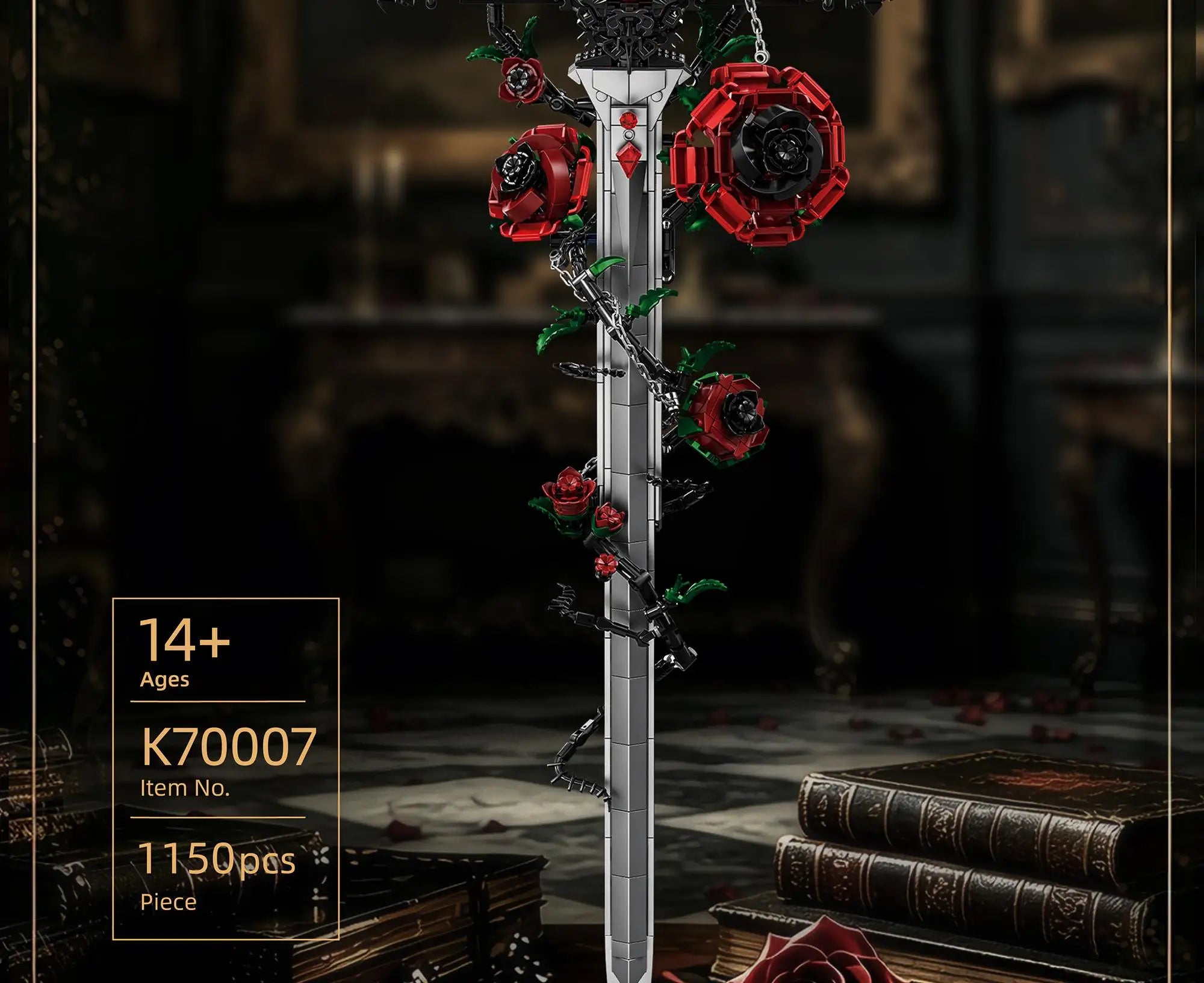Bloques de Construcción K70007, Espada Rosa, Adorno Creativo para Escritorio, Serie Gótica Oscura, Juguetes de Ensamblaje, Regalo de Cumpleaños para Adultos