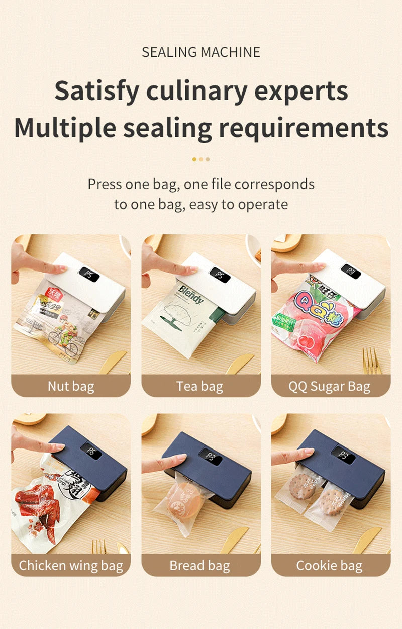 Mini sellador de bolsas térmico recargable para empaque de alimentos