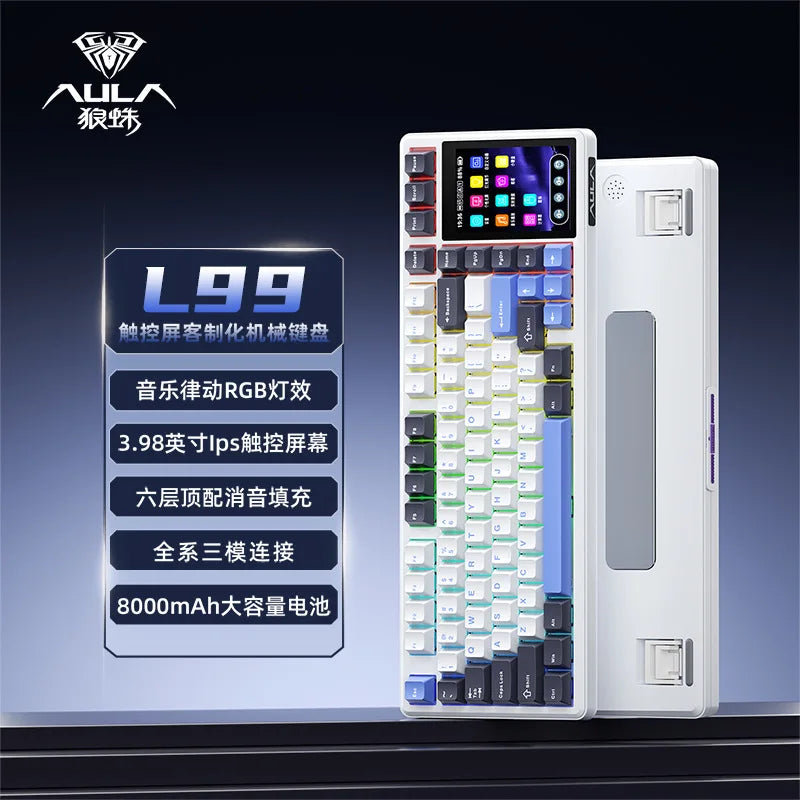 Teclado Mecánico AULA L99 con Pantalla Inteligente, Inalámbrico Bluetooth, Estructura Gasket, Teclado para Juegos con Iluminación RGB y Visión Nocturna