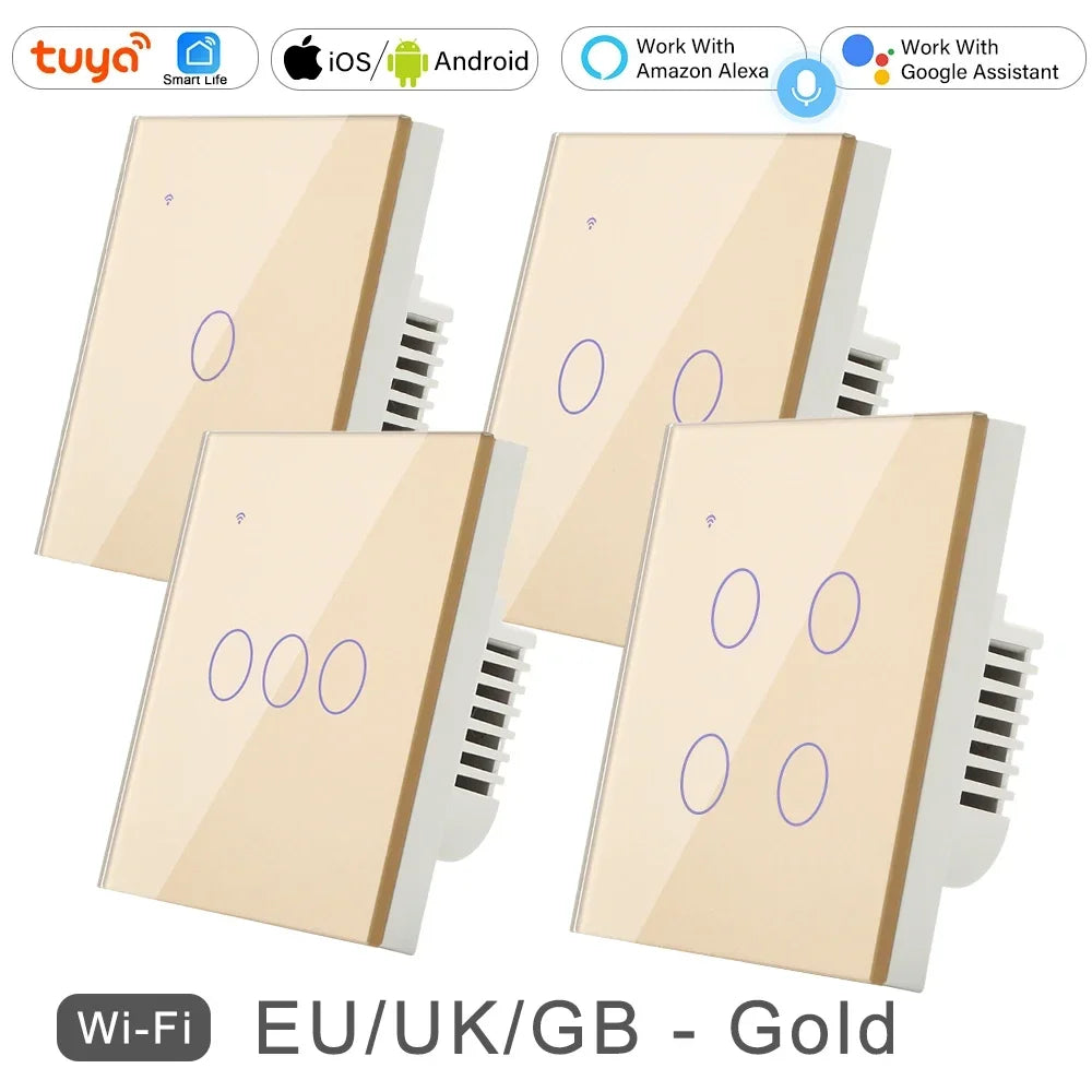 Interruptor inteligente de encendido y apagado con WiFi, dispositivo con botón de encendido de 220V, para pared, Alexa, Google Home, sin cable neutro, UE, dos vías