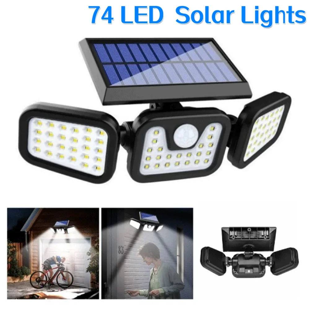 Lámpara Solar 74 LED Sensor de Movimiento IP65 para Jardín