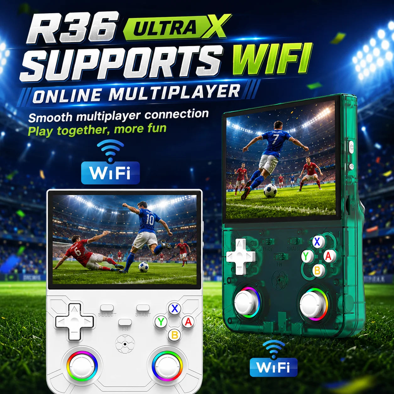 Consola portátil retro R36 Ultra X: 1 GB de RAM, WiFi 2.4G, más de 30 emuladores, altavoces duales, soporte de vibración y carga por USB-C.