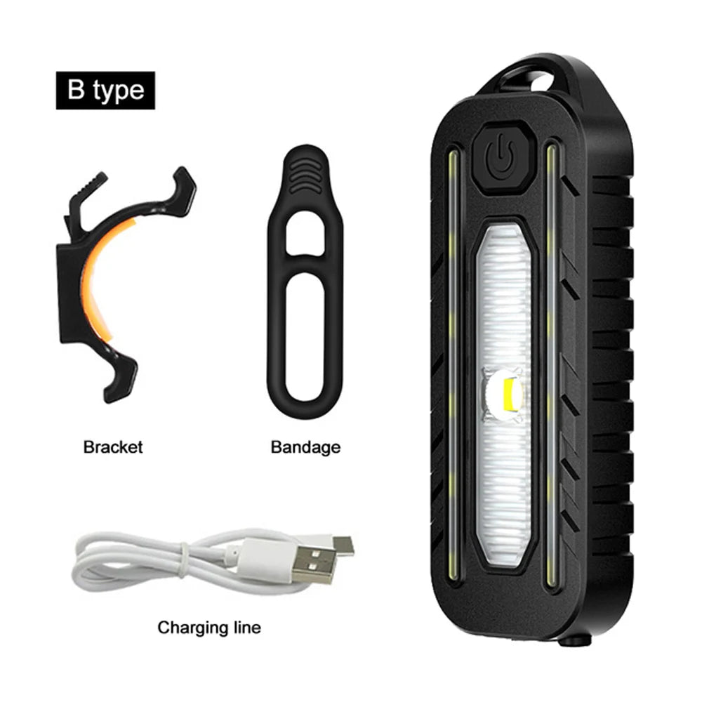 Mini linterna LED recargable por USB para bicicleta, linterna de bolsillo portátil, llavero, lámpara, luz trasera de bicicleta, luz de advertencia de Flash