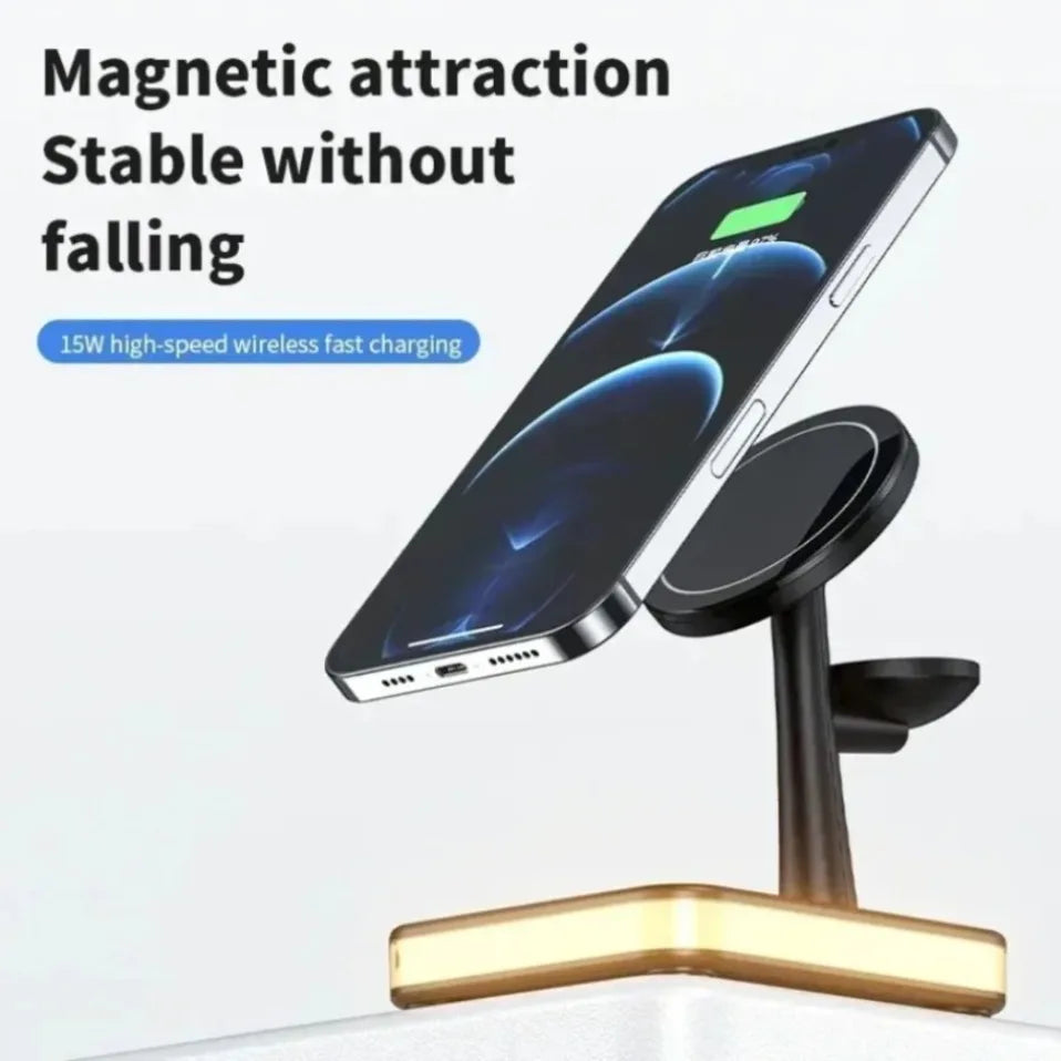 Base de Carga Inalámbrica Magnética 3 en 1 para iPhone 17 16 15 14 13 Pro Max Mini, Estación de Carga para Airpods Pro/Apple Watch