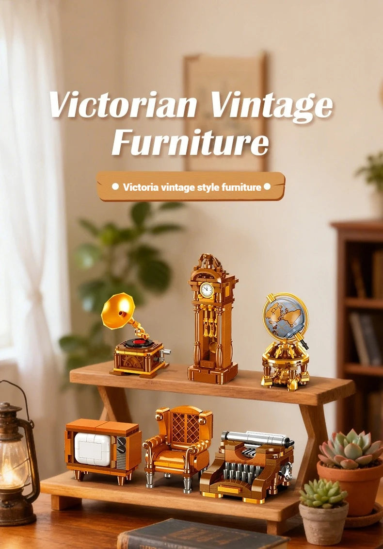 Bloques de Construcción de Muebles Retro 57033, Modelo MOC para Armar, Decoración de Escritorio, Regalo Coleccionable para Adultos, Cumpleaños, Días Festivos