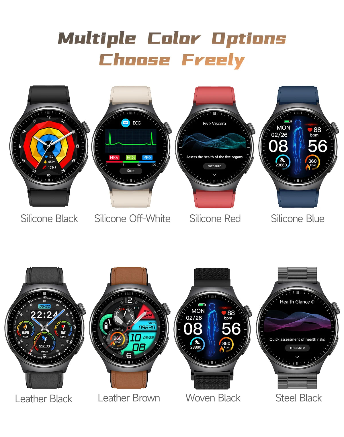 Reloj Inteligente con ECG, Grasa Corporal y Presión Arterial AMOLED