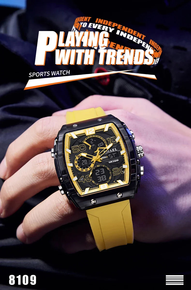 SMAEL 8109 nuevo reloj para hombre, deportivo multifuncional, resistente al agua hasta 50M, pantalla Dual, luz LED nocturna, reloj electrónico para estudiantes de ocio