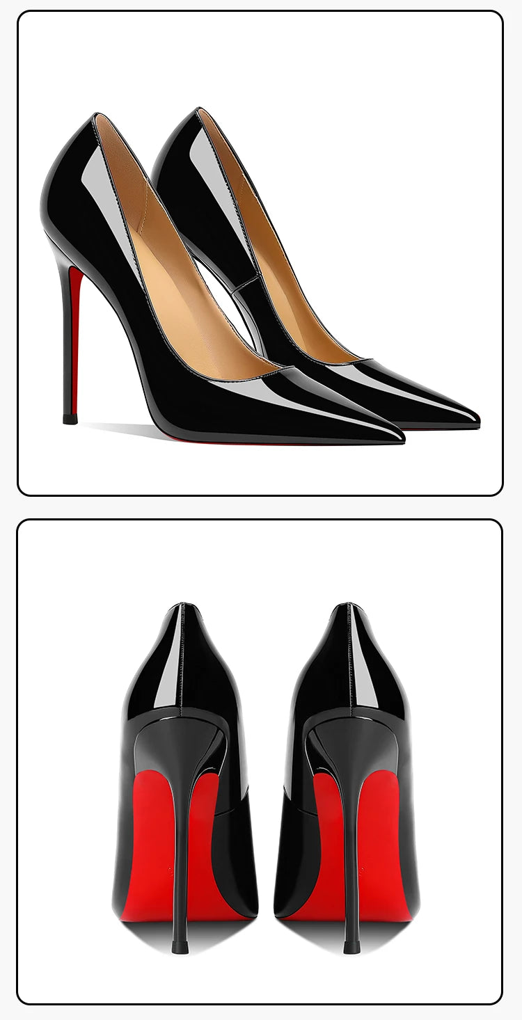 Zapatos de Tacon de Aguja con Suela Roja para Mujer, Punta Fina