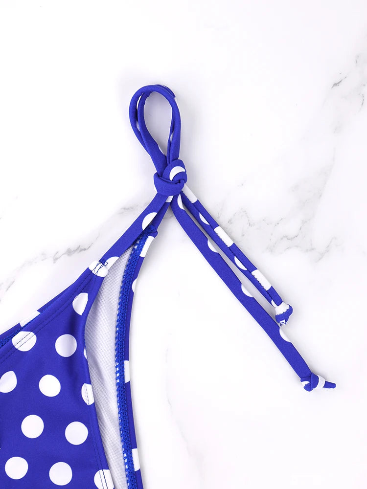 2 unids/set traje de baño de playa para mujer conjunto de Bikini verano azul y blanco patrón de lunares traje de baño vacaciones Casual conjunto de Bikini para mujer