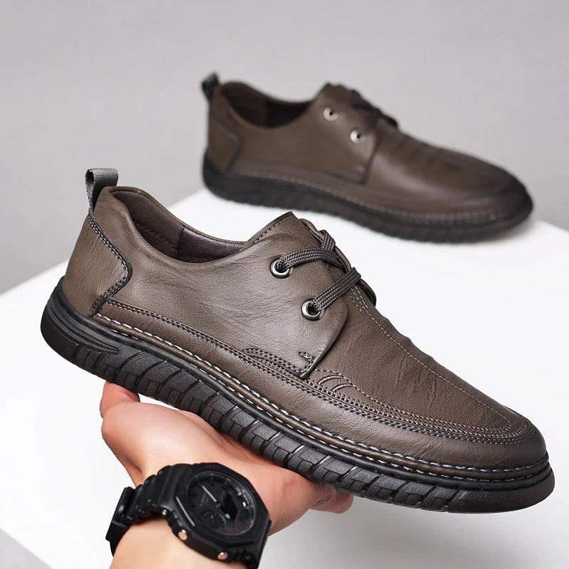 Zapatos Oxford de cuero con cordones cosidos a mano y suela antideslizante
