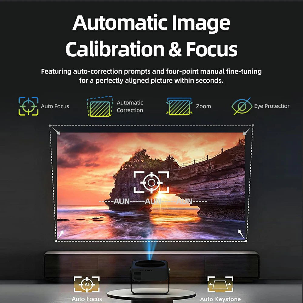 Proyector Android LED 4K 850 Lúmenes 1080P 3D Portátil con Altavoz WIFI para Mini Cine en Casa, Teléfono, Beamer, Smart TV AUN A45