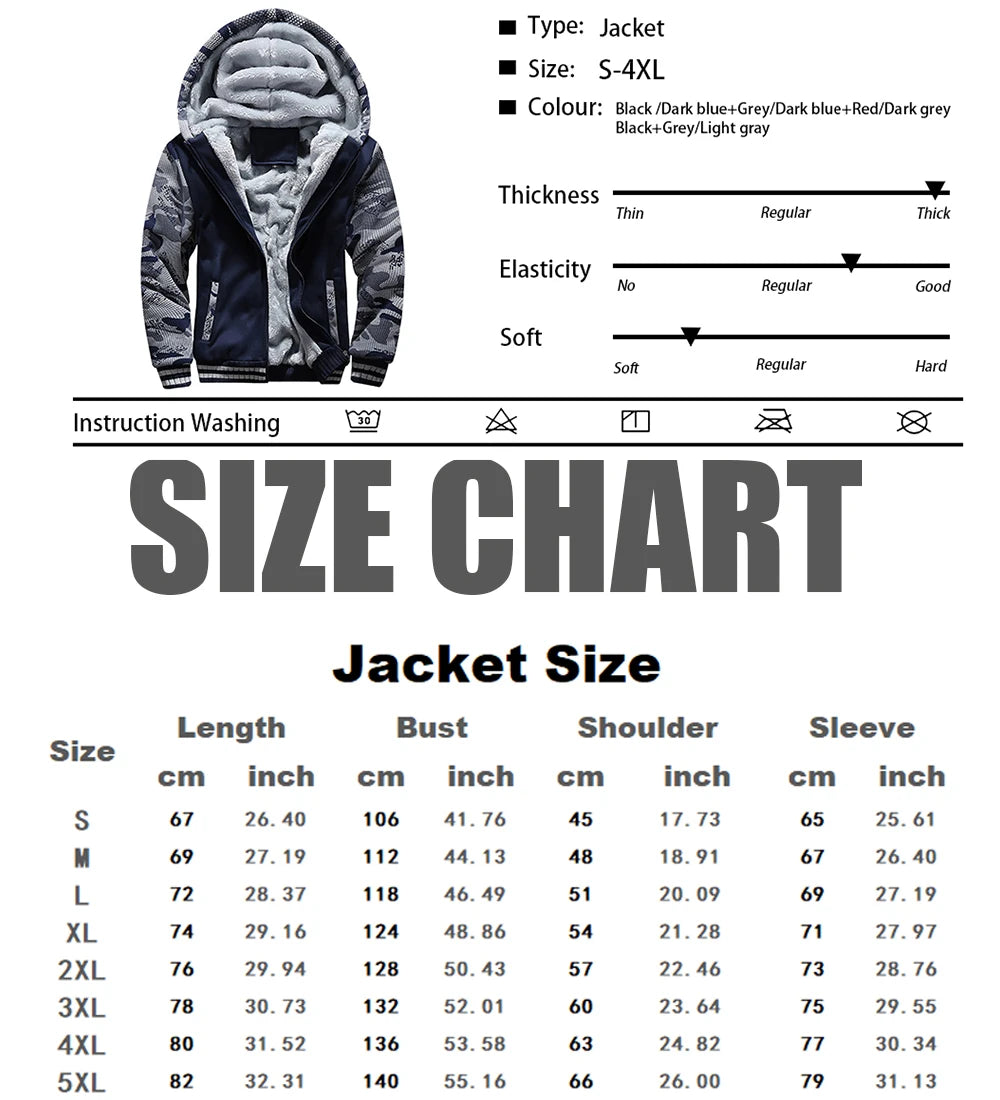 Chaqueta Gruesa con Forro Polar para Hombre, Capucha y Cremallera