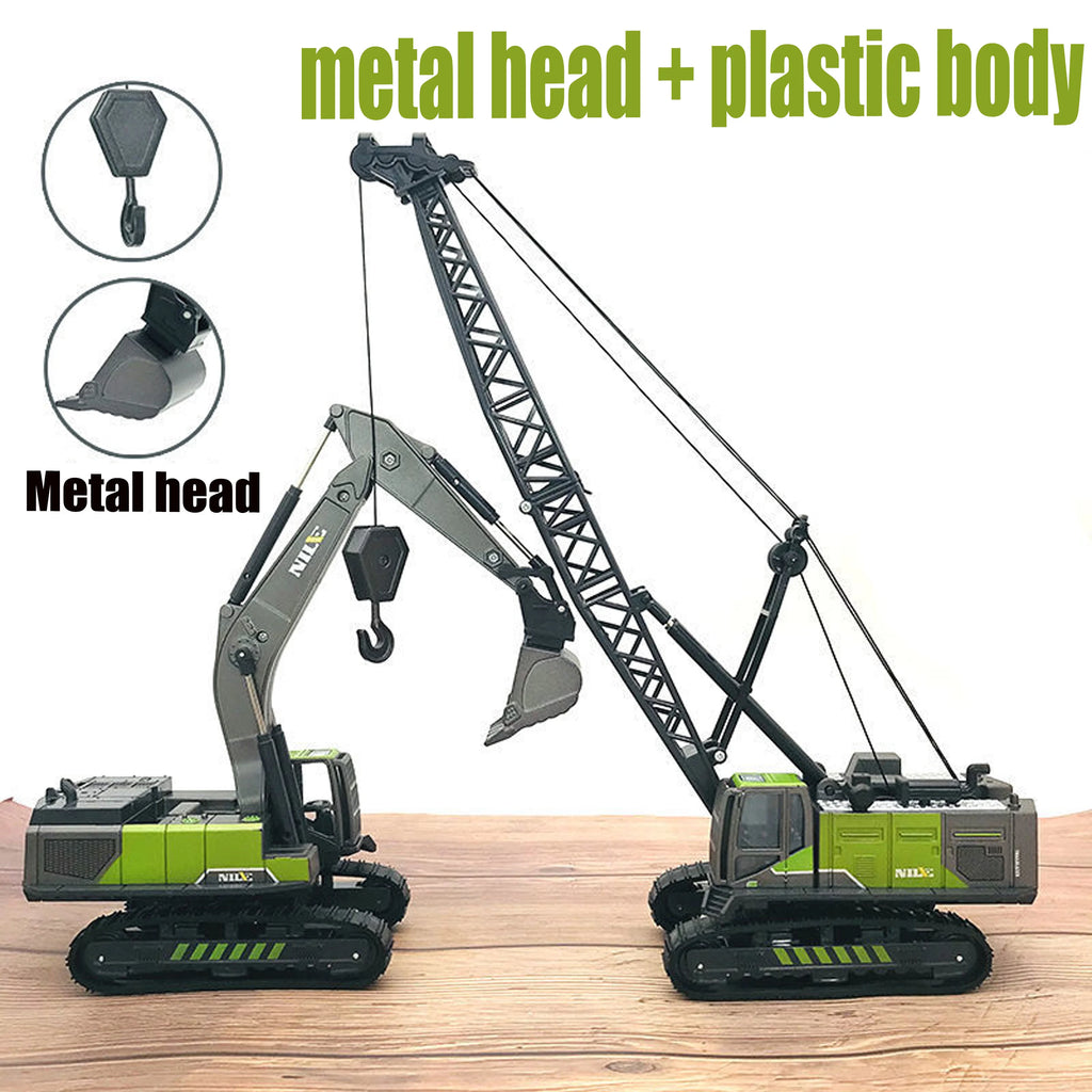 Vehículos de Ingeniería Diecast para Niños, Grúa Excavadora Bulldozer