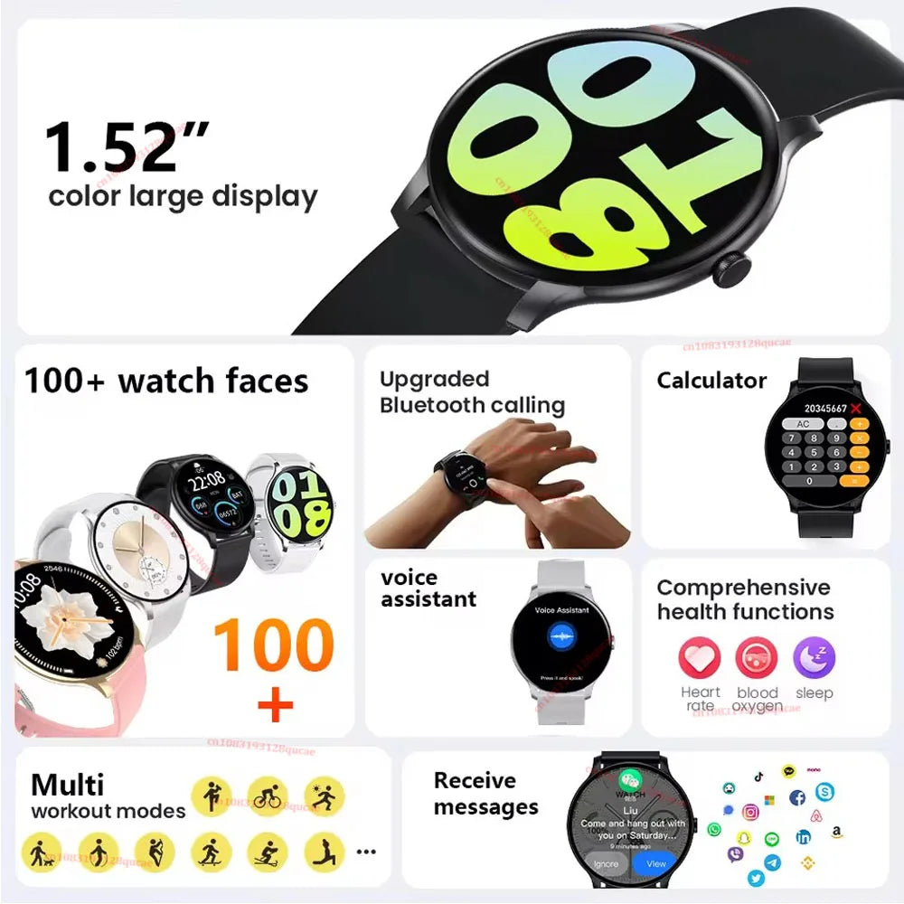 Nuevo Reloj Inteligente 2026 con Monitor de Ritmo Cardíaco y Sueño, Pantalla HD de 1.52, Bluetooth, Llamadas, Deportivo para Mujer, Compatible con Android e iOS, Hw12