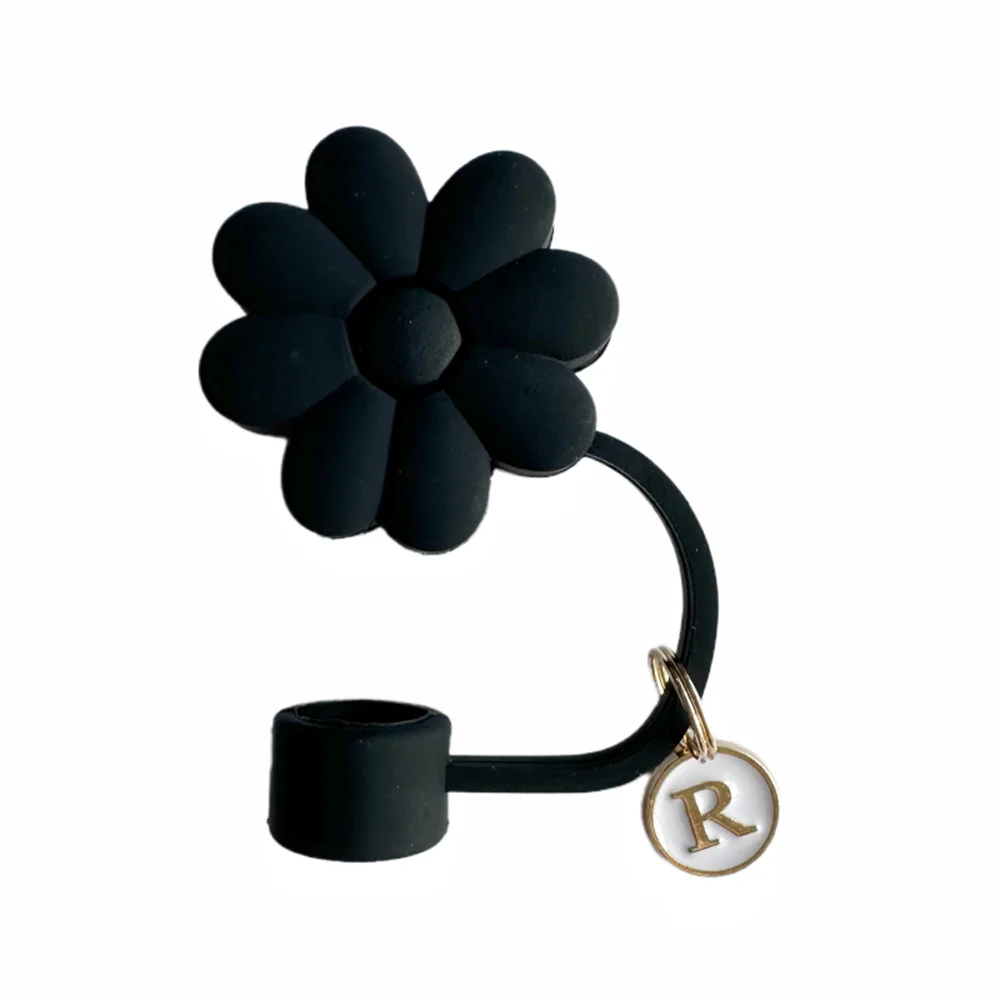 Tapas de Paja de Silicona con Diseño Floral - 26 Letras (Negro)