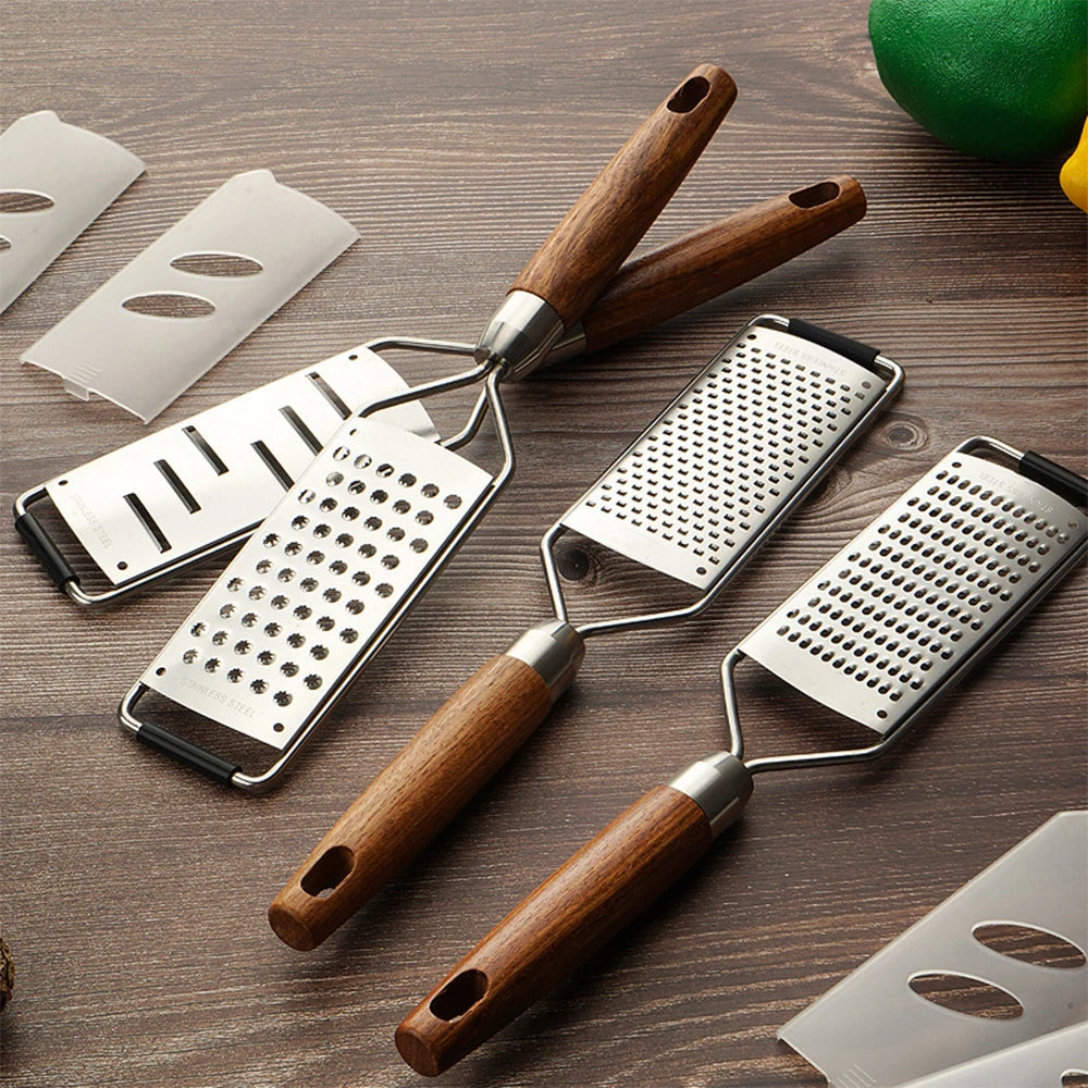LMETJMA rallador de queso con mango de limón de madera Natural rallador Zester de acero inoxidable herramienta Zester de cítricos de cocina para jengibre JT259