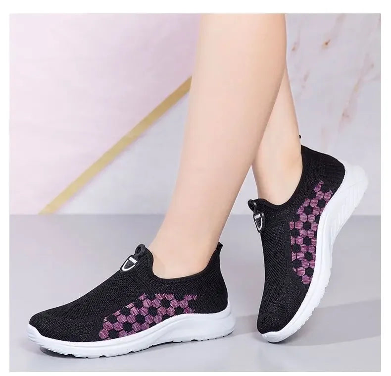 Zapatillas de malla a cuadros para mujer, livianas y cómodas para caminar