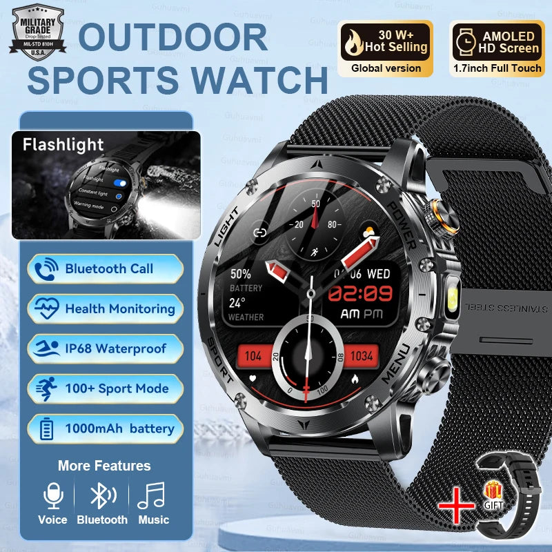 Reloj Inteligente Deportivo AMOLED con Batería 1000mAh, Brújula y GPS