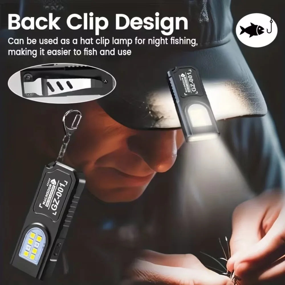 Linterna Mini LED COB Llavero Recargable USB con Imán y Clip