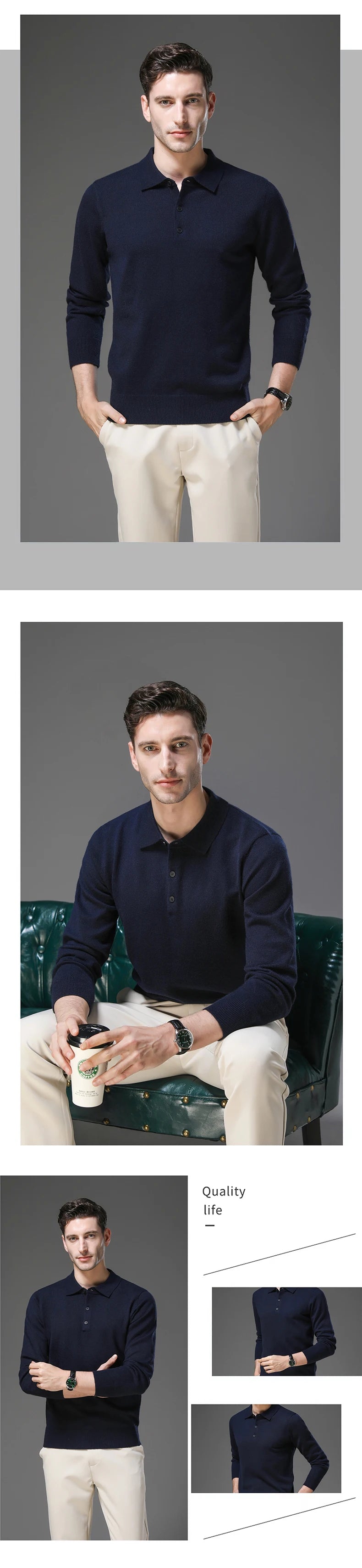 Suéter de Punto Antipilling para Hombre | Cuello Abotonado