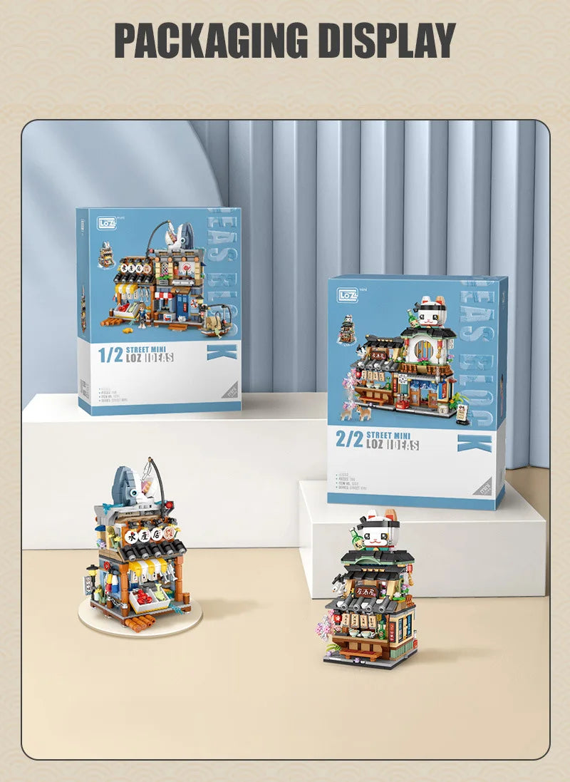 Bloques de Construcción LOZ-1219 Snack Street, Modelo DIY de Tienda de Té con Leche y Takoyaki, Decoración de Escritorio, Regalo Coleccionable para Adultos, Cumpleaños, Festividades
