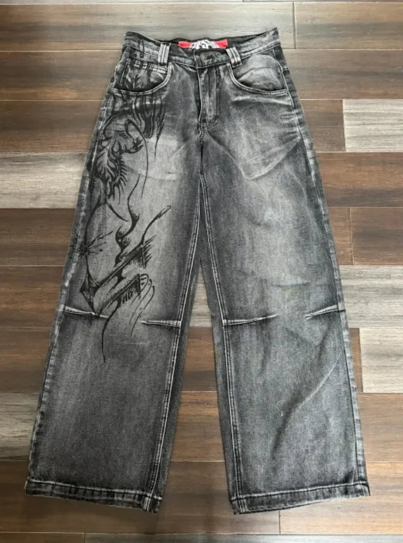 Pantalones Vaqueros Holgados Vintage de Pierna Ancha Y2K para Mujer