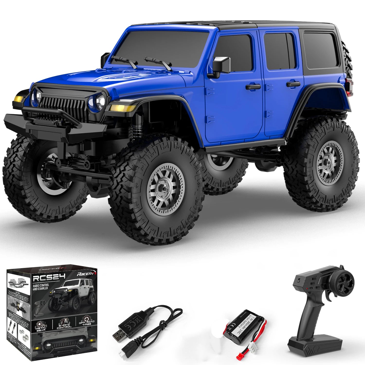 Volantexrc Coche RC 1:24 2.4G 4WD Todoterreno con Luces LED, Camioneta RC de Escalada, Vehículo RC Eléctrico para Todo Terreno, Juguete, Regalo