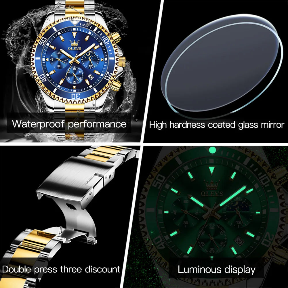 Reloj de Cuarzo OLEVS 2870 Cronógrafo con Fase Lunar para Hombre
