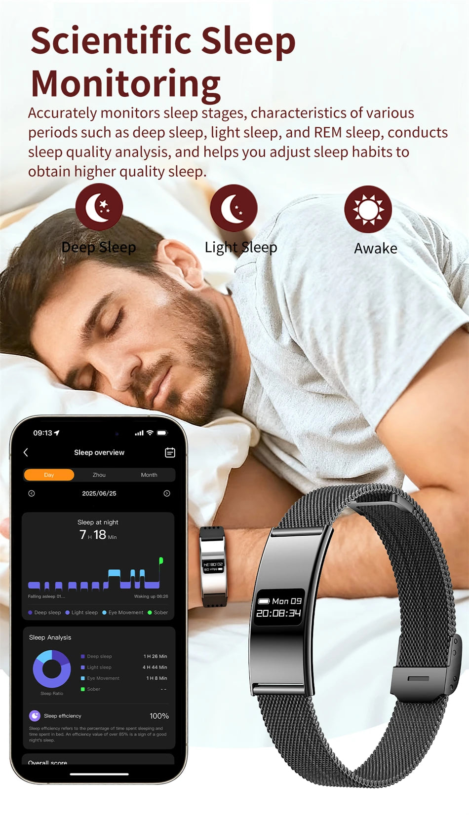 Pulsera inteligente LIGE con monitor de salud y seguimiento deportivo