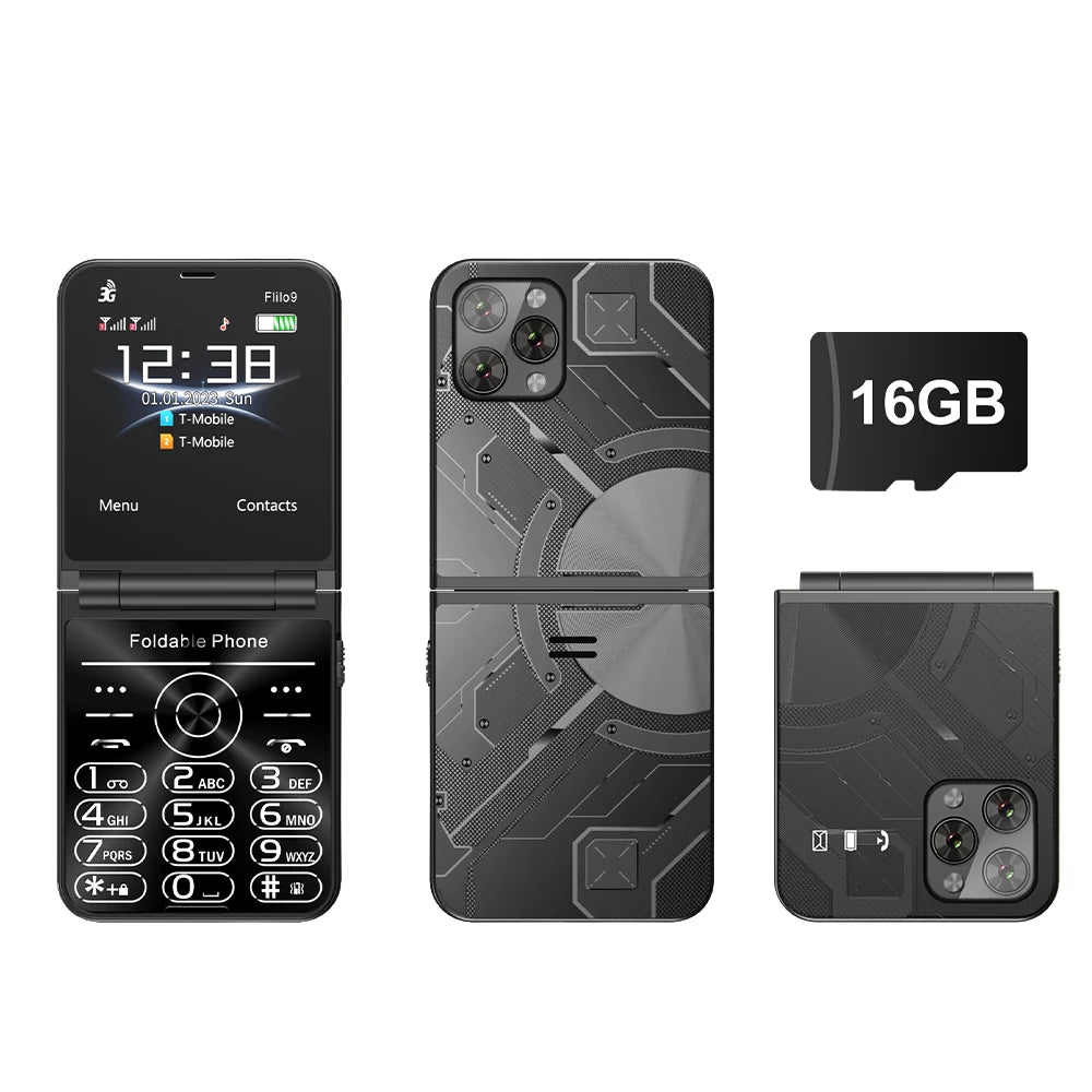 SERVO Flilo9 Teléfono Plegable 3G Doble SIM con Grabación y Radio FM