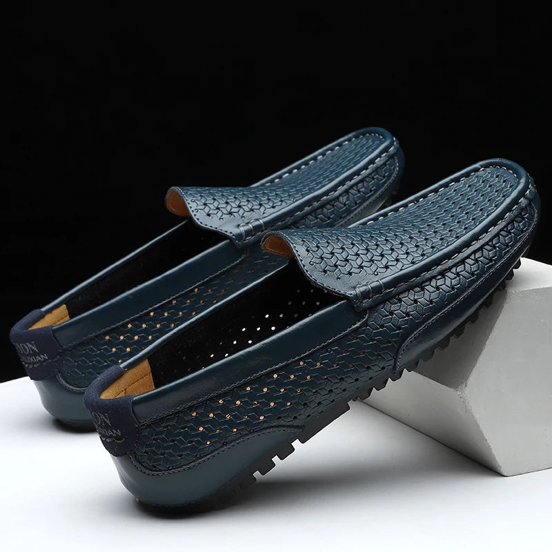 Zapatos Negros para Hombre 2026, Mocasines Casuales de Cuero Genuino, Marca de Lujo Italiana, Transpirables, Estilo Náutico