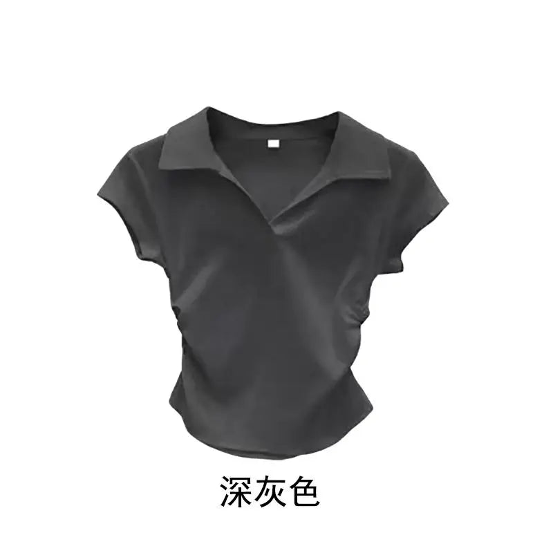 Camiseta Básica Corta Ajustada de Algodón para Mujer