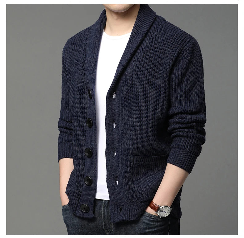 Suéter grueso de lana de gama alta para hombre, Chaqueta de punto de Cable, abrigos casuales, marca de moda coreana, otoño, invierno, 2021