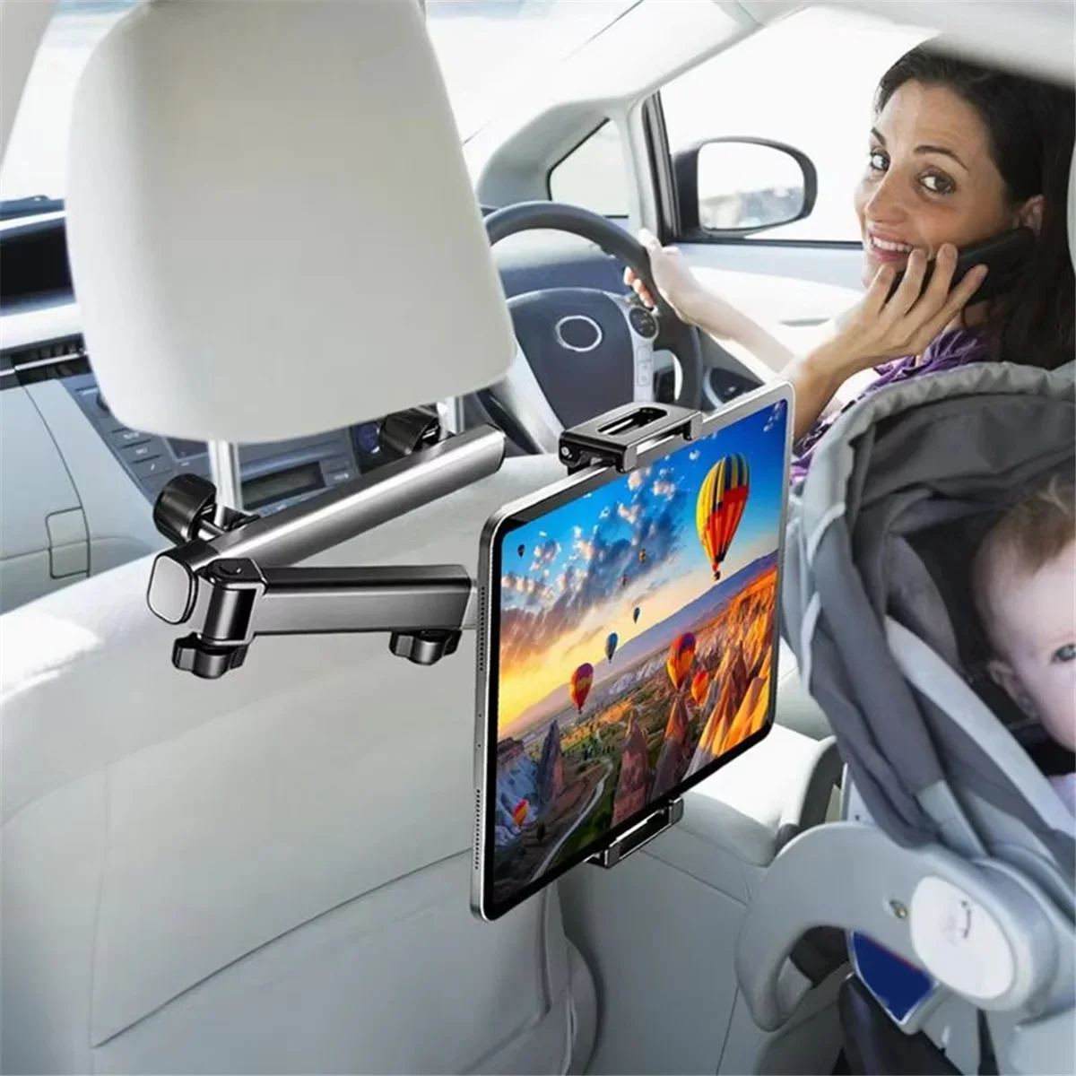 Soporte Giratorio de 360 Grados X49A para Reposacabezas de Coche, para Teléfonos/Tabletas de 6-12.9 Pulgadas, Soporte Telescópico Giratorio para Coche
