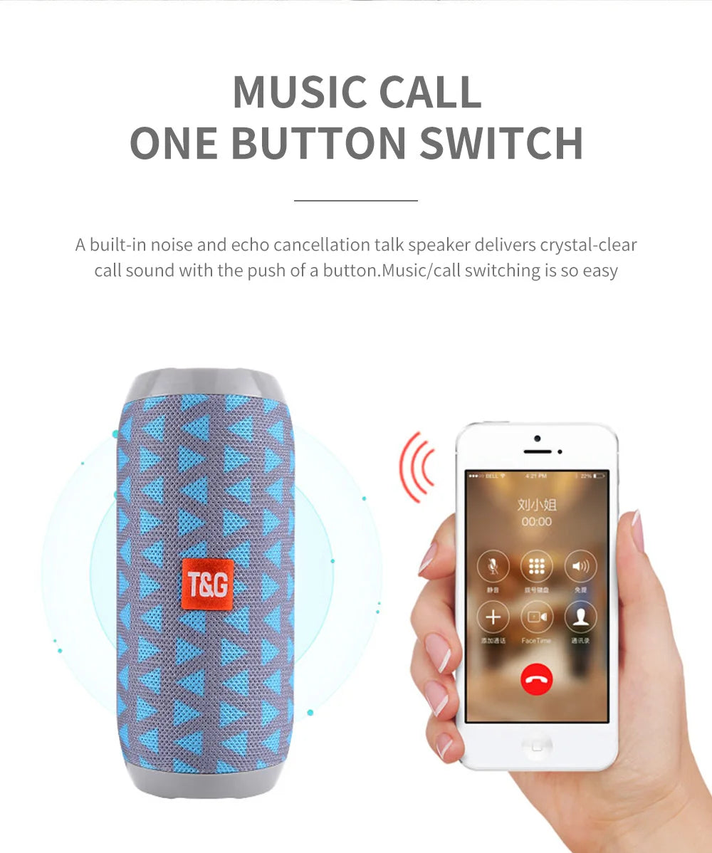 Altavoz Bluetooth T & G TG117, caja de sonido portátil TWS, altavoz resistente al agua, altavoces envolventes estéreo para exteriores, compatible con Radio FM TF