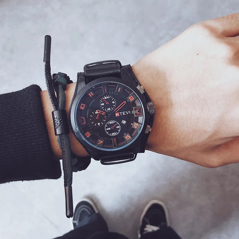 Relojes YIKAZE Retro para hombre, reloj clásico de cuarzo de lujo para negocios, reloj de pulsera militar con fecha y correa de cuero con esfera grande a la moda para hombre